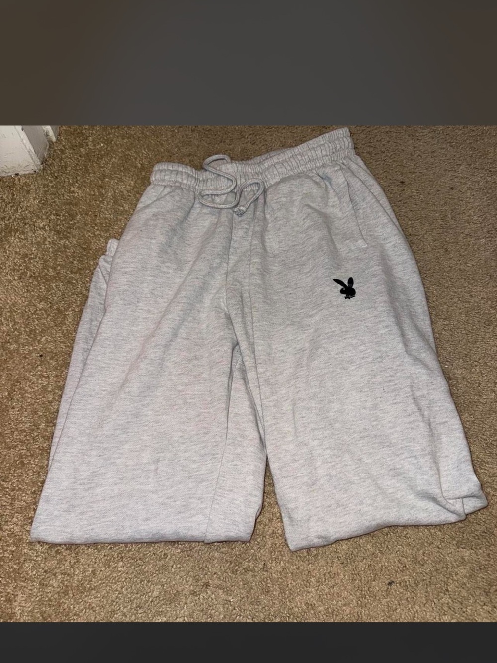 PLAYBOY Light Gray Womens Sweatpants with Black Bunny Logo